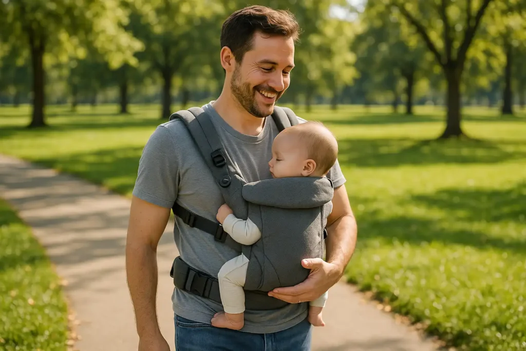 Mochila portabebés ergonómica, uno de los productos esenciales para el primer año del bebé
